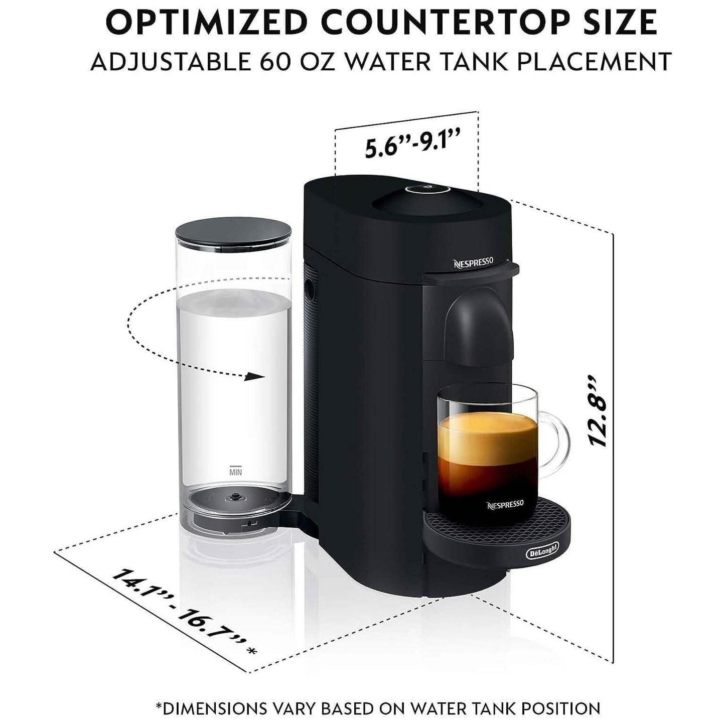 De'Longhi Nespresso VertuoPlus Coffee and Espresso Machine by De'Longhi, 38 ounces, Matte Black (Refurbished)