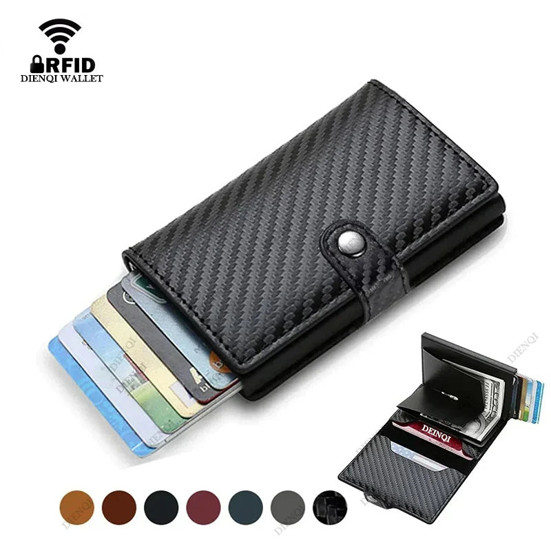 Carbon Fiber Credit Card Holder Wallet Men Rfid Smart Metal Thin Slim Pop Up Minimalist Wallet Small Black Purse Metal Vallet