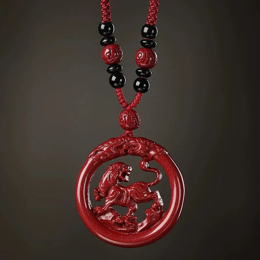 Luxury Red Cinnabar Chinese Zodiac Hollow Double-sided Pendant Necklace Real Natural Jewelry Women Accessories Energy Gifts