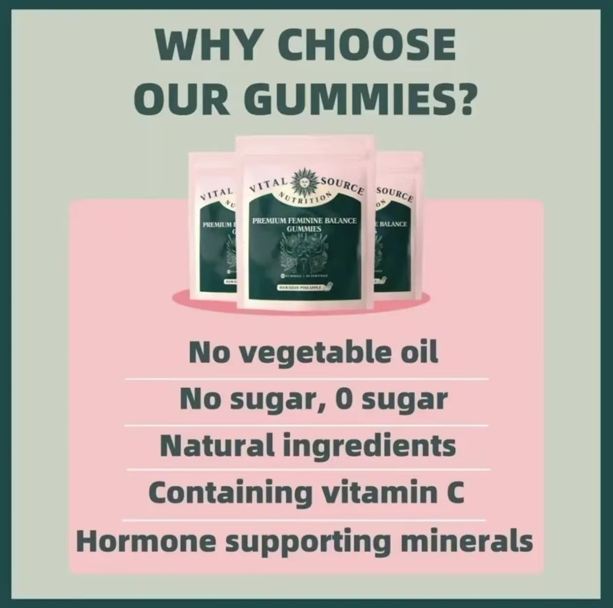 Vital Source Nutrition - Premium Feminine Balance Gummies - for Women’s Health & Wellness - Immune Support - Vegan, Gluten-Free & Halal - Hawaiian Pineapple - 60 Gummies - 30 Servings