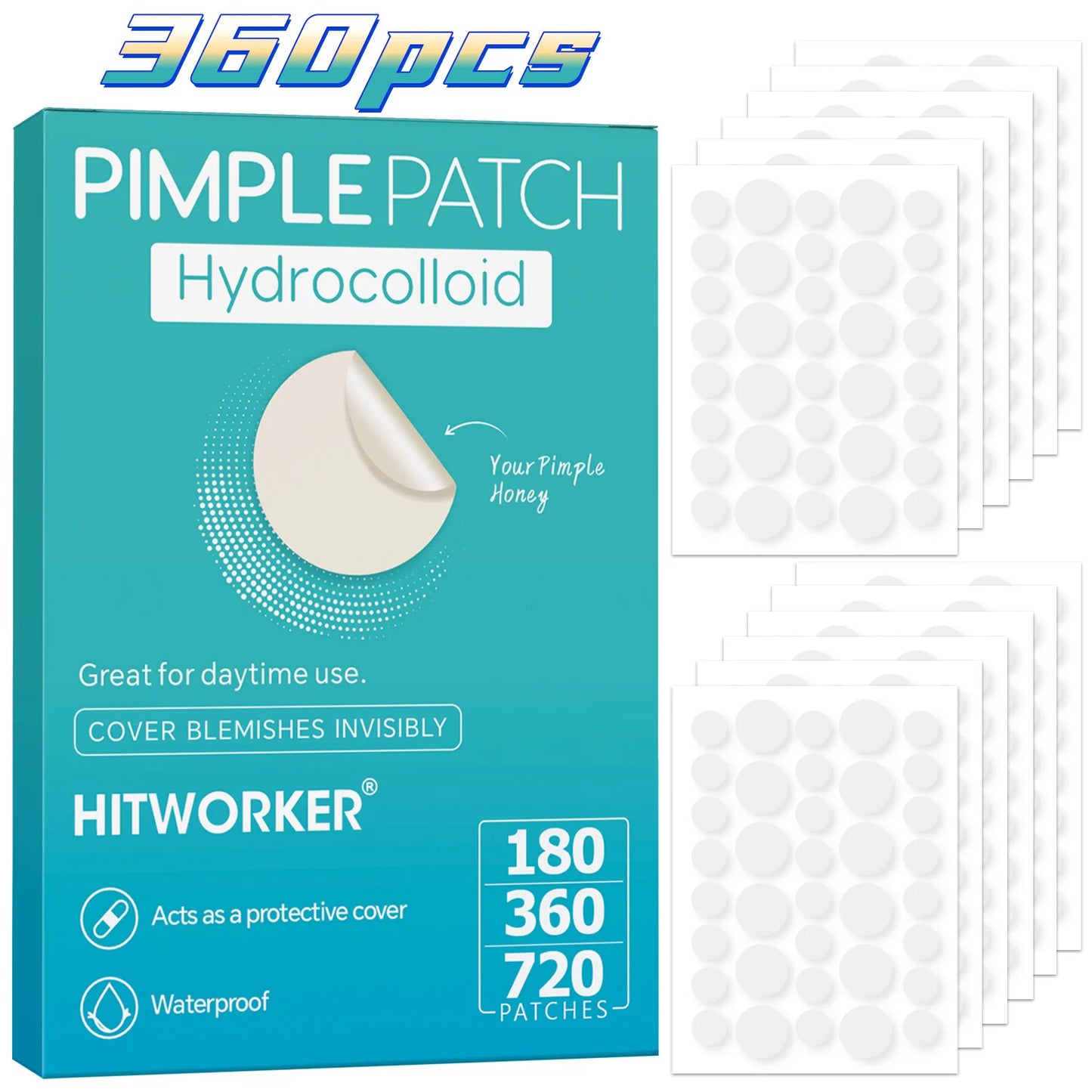 720/360/180 pieces/box of transparent hydrogel acne patches, alcohol free, gentle and non irritating absorption acne patches