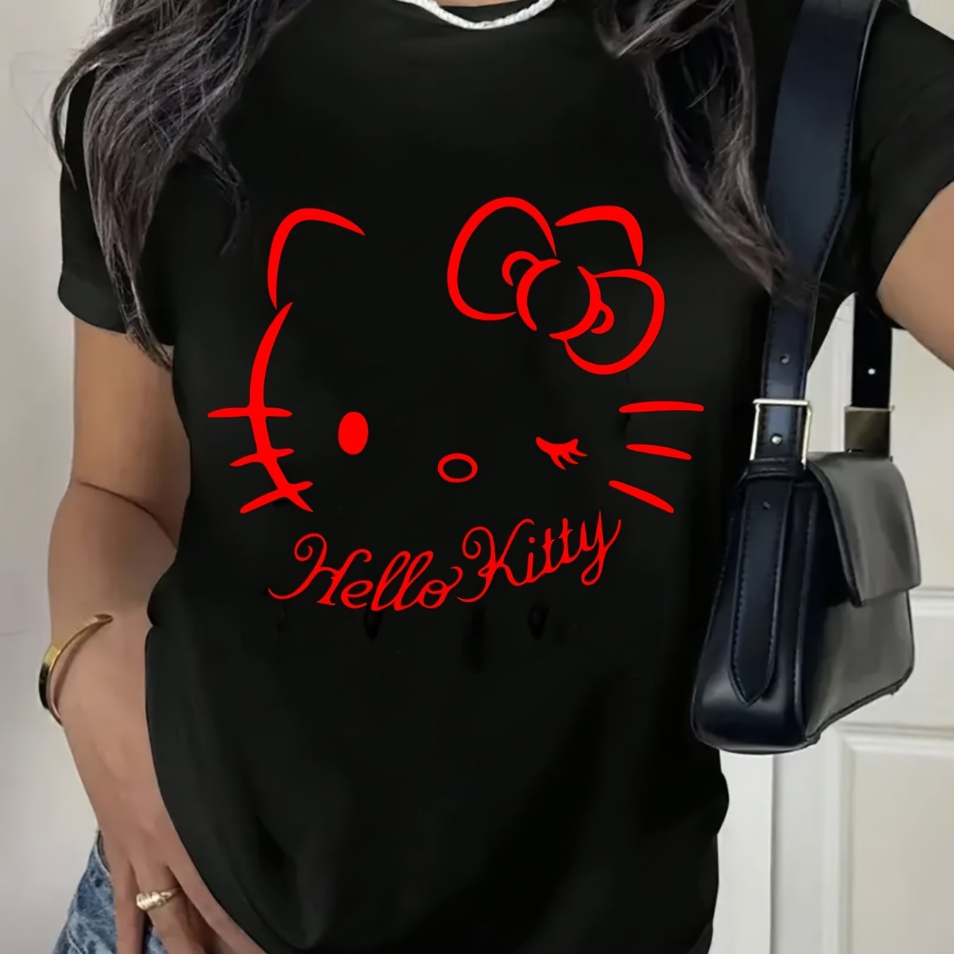 Hello Kitty Shirt Cartoon Cute Shirt Teen Printed T-shirt Kuromi Basic Short-sleeved T-shirt Cinnamoroll Shirt Sports T-shirt Round Neck T-shirt 220g