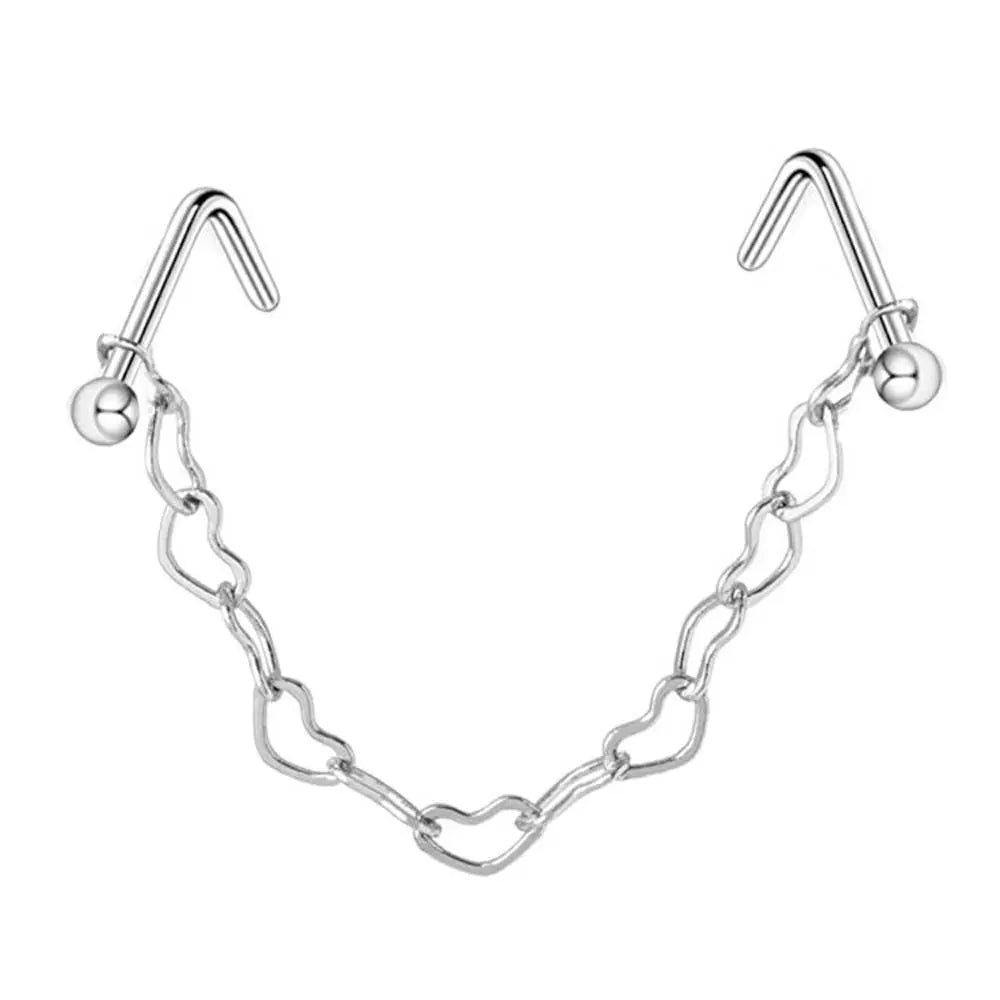 Double Nose Chain Nostril Ball Stainless Steel Nose Stud Decoration Earrings Piercing Nariz Pircing Septum Nose Piercing Ring