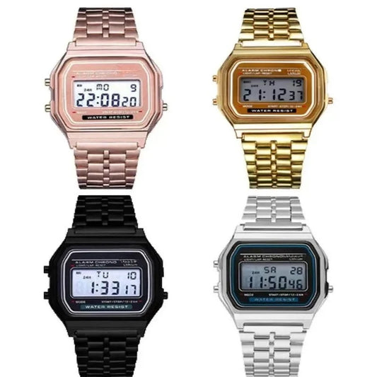 LED Digital Sports Wrist Watch Multifunction Steel Strap Business Electronic Clock for Men And Women