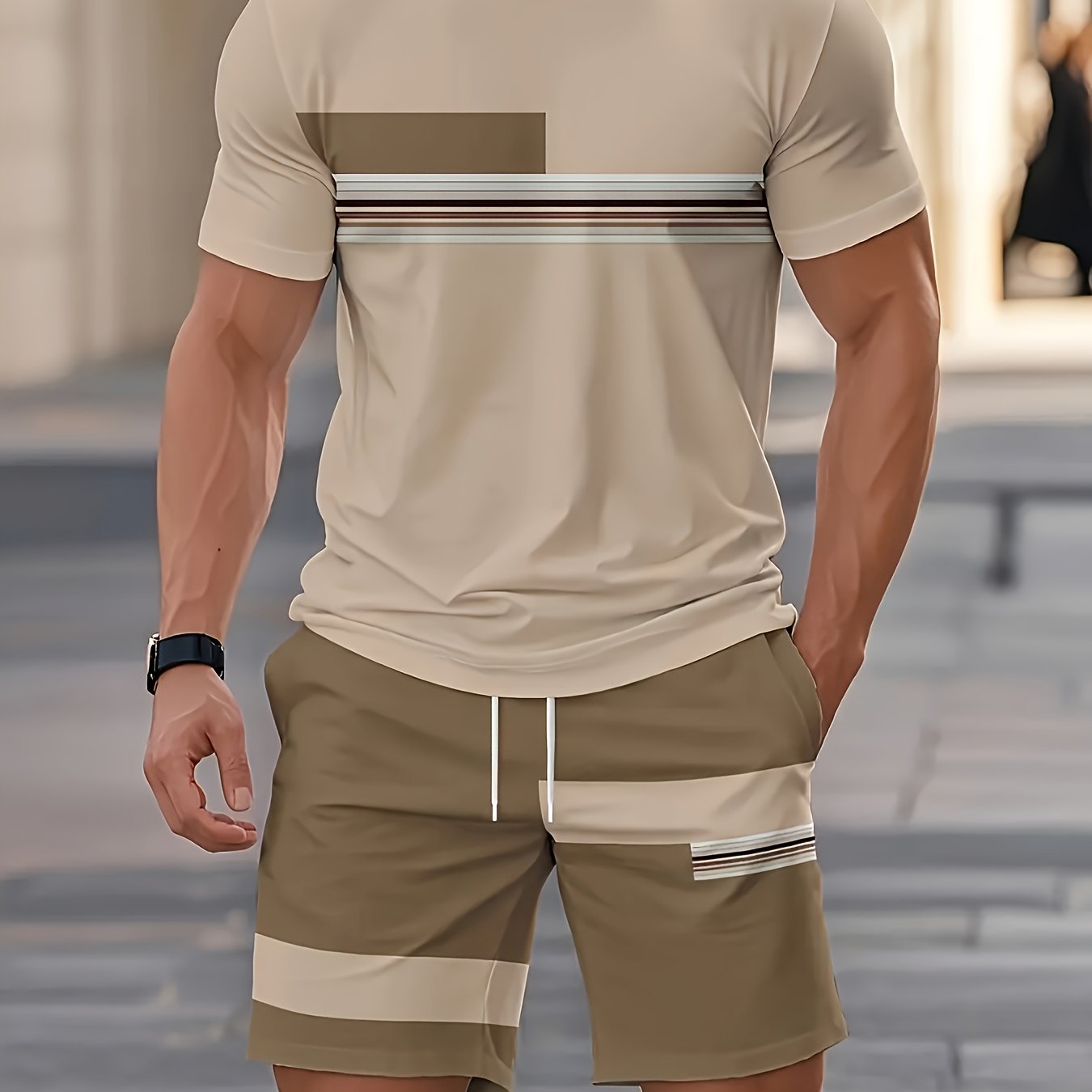 Men'S Casual 3D Print T-Shirt & Shorts Set - Breathable, Comfortable, Round Neck, Short Sleeve, Regular Fit, Spring/Summer/Fall Outdoor Leisure Wear, Casual Attire|Casual Style|Stretch Fabric, Men'S Set, Men'S Clothing, Large