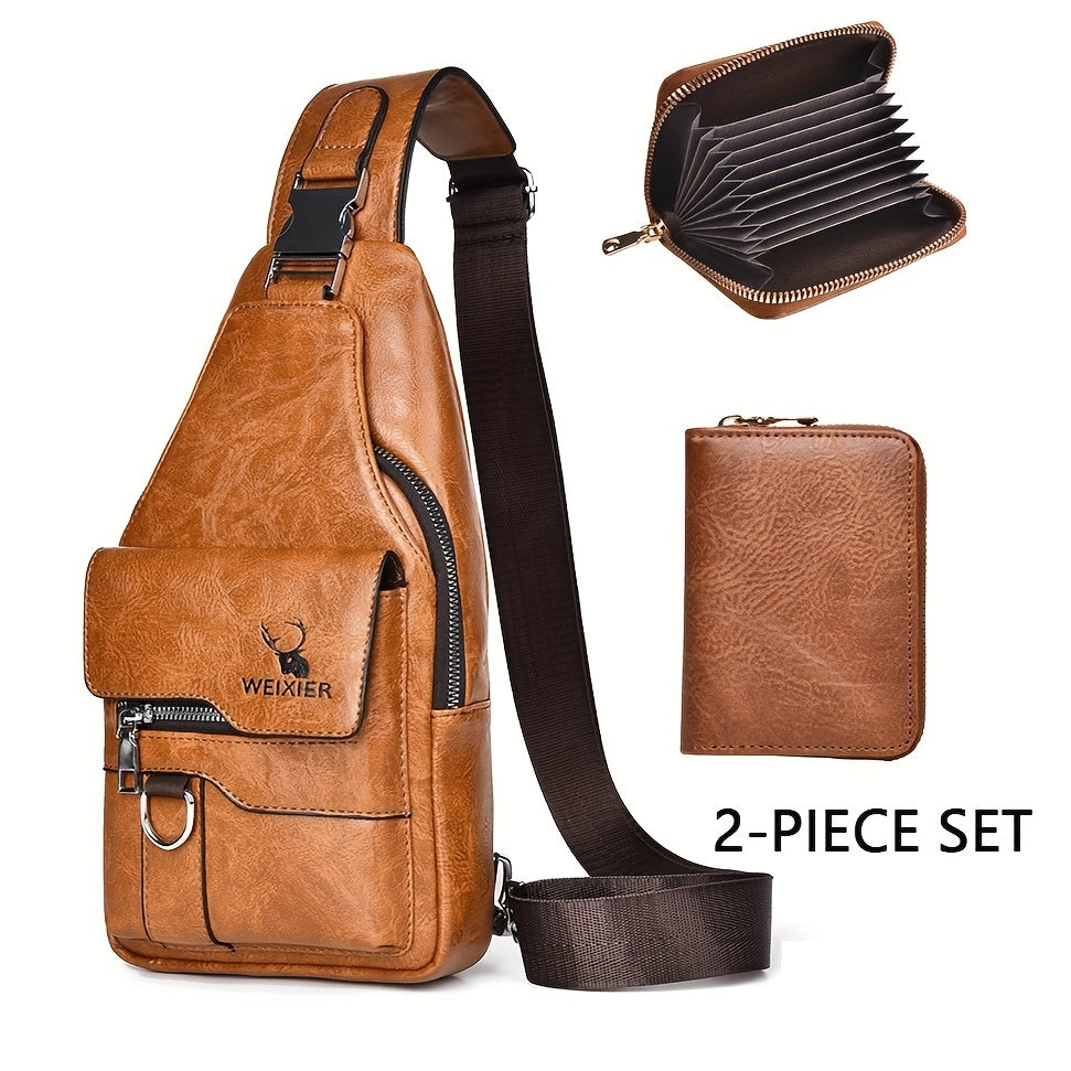 New Waterproof, Stainproof And Wear-resistant Ladies Crossbody Bag Ladies Chest Bag Handbag Shoulder Bag Shoulder Bag Hand Bag With Card Bag Two-piece Set, PU Fabric, Large Pocket And Large Capacity, Easy To Carry, New Textur