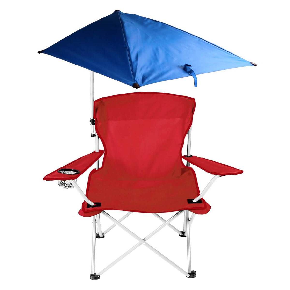 Foldable Beach Chair with Detachable Armrest Adjustable Canopy Stool with Cup Holder