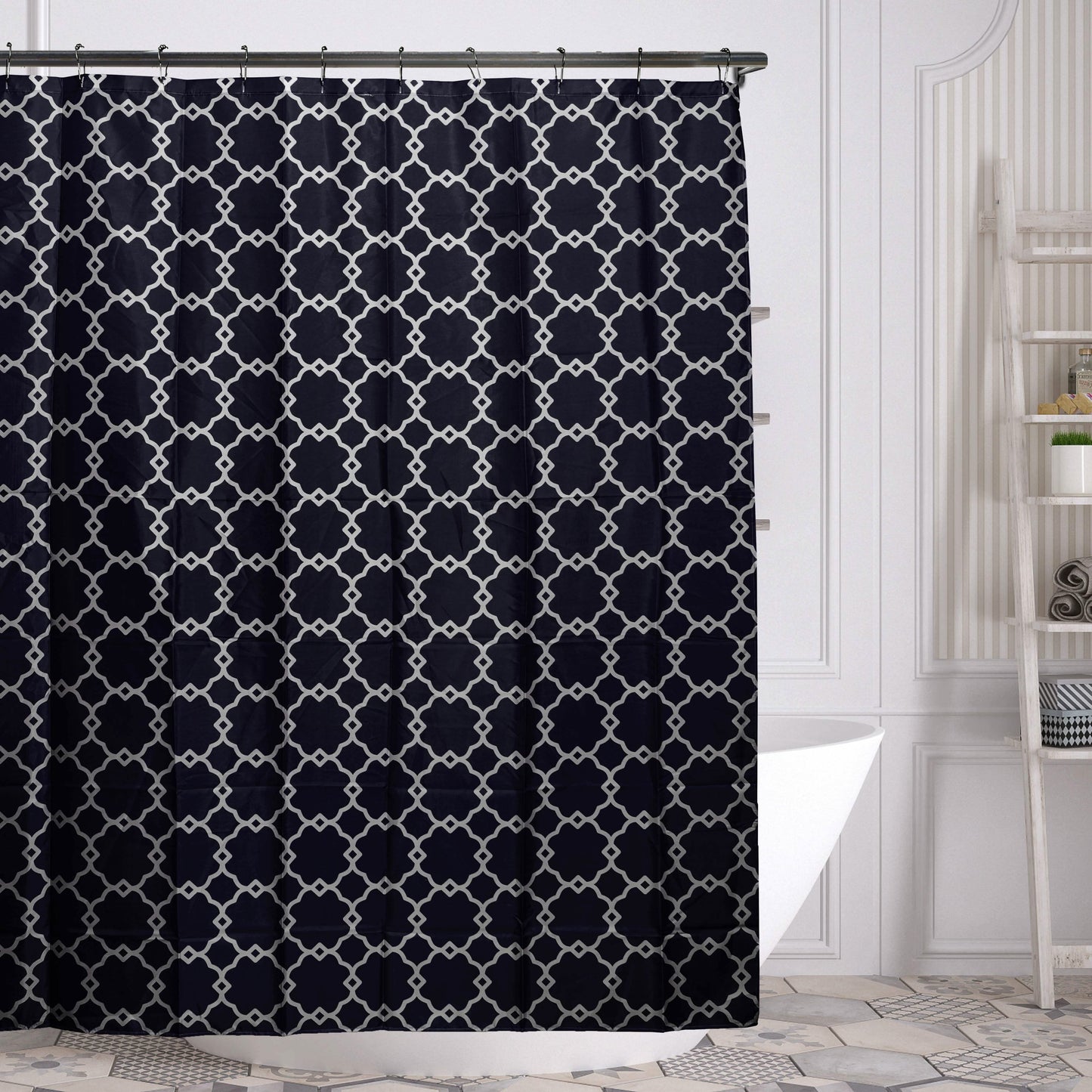 Geometric-Patterned Shower Curtain with Rings - Assorted Colors