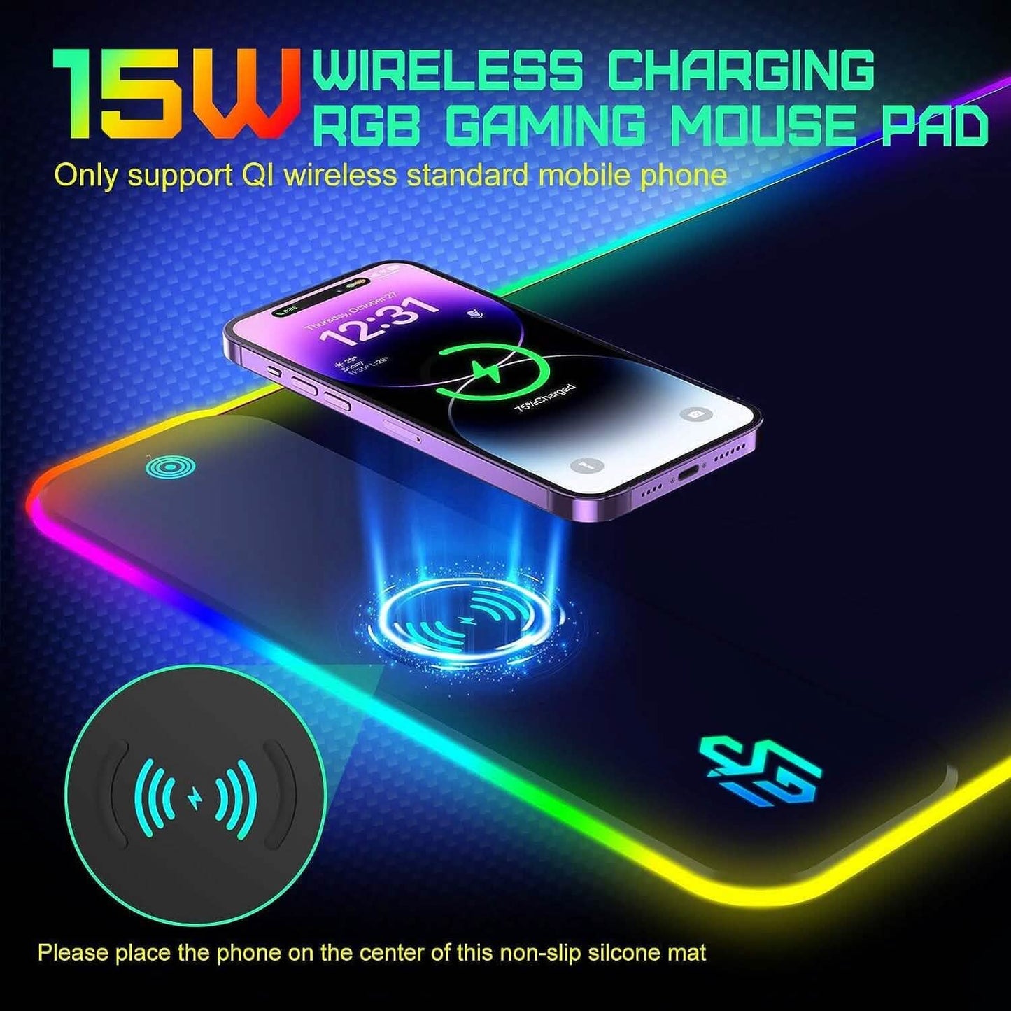 GIM Wireless Charging RGB Gaming Mouse Pad 10W  (Refurbished)