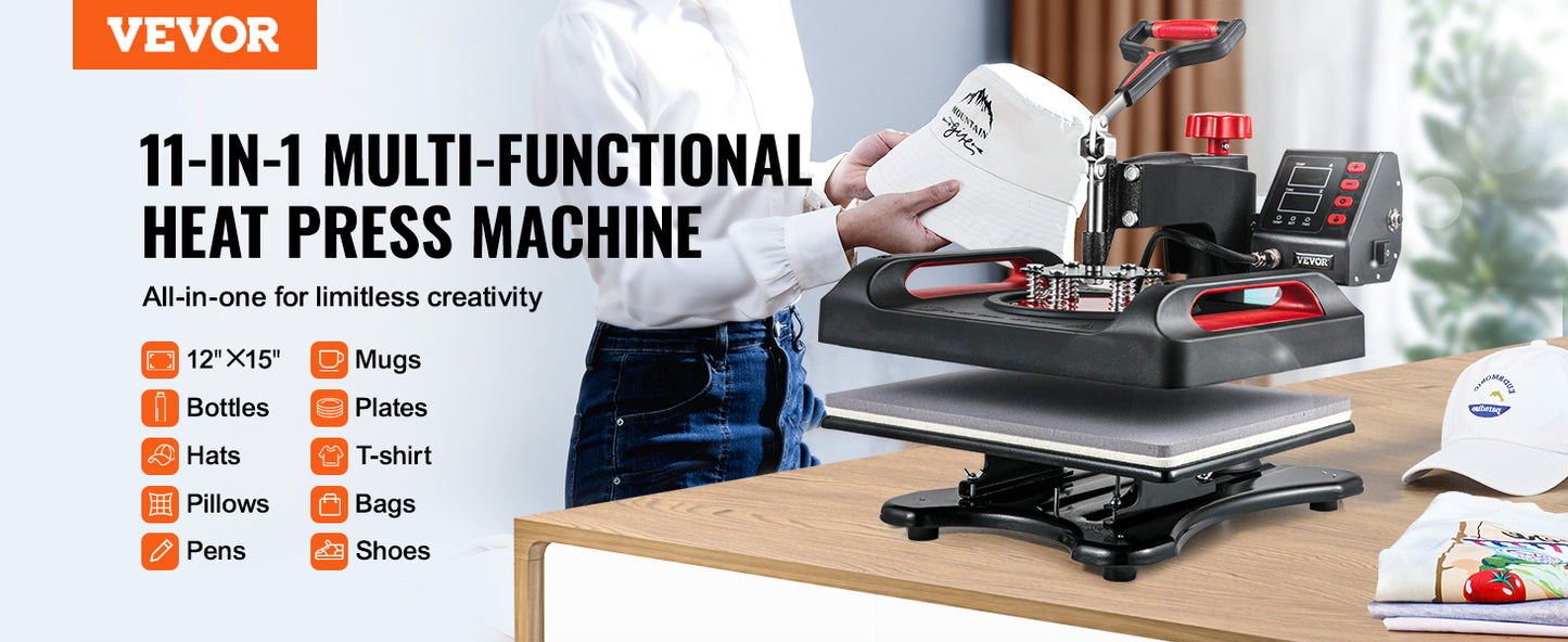 SucceBuy 12x15In Heat Press Machinine Multifunctional Clamshell Printer Digital Heat Press Transfer Machine Sublimation Machine