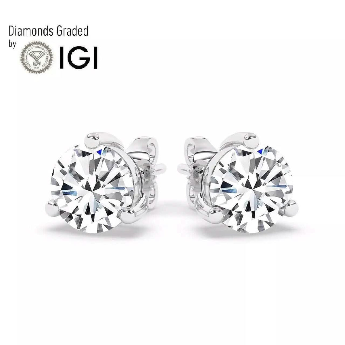 IGI, F/VS1, 3 CT Solitaire Lab-Grown Round Diamond Studs Earring 950 Platinum