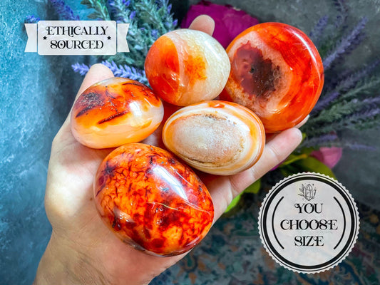 Ethically Sourced carnelian crystal Palm Stone