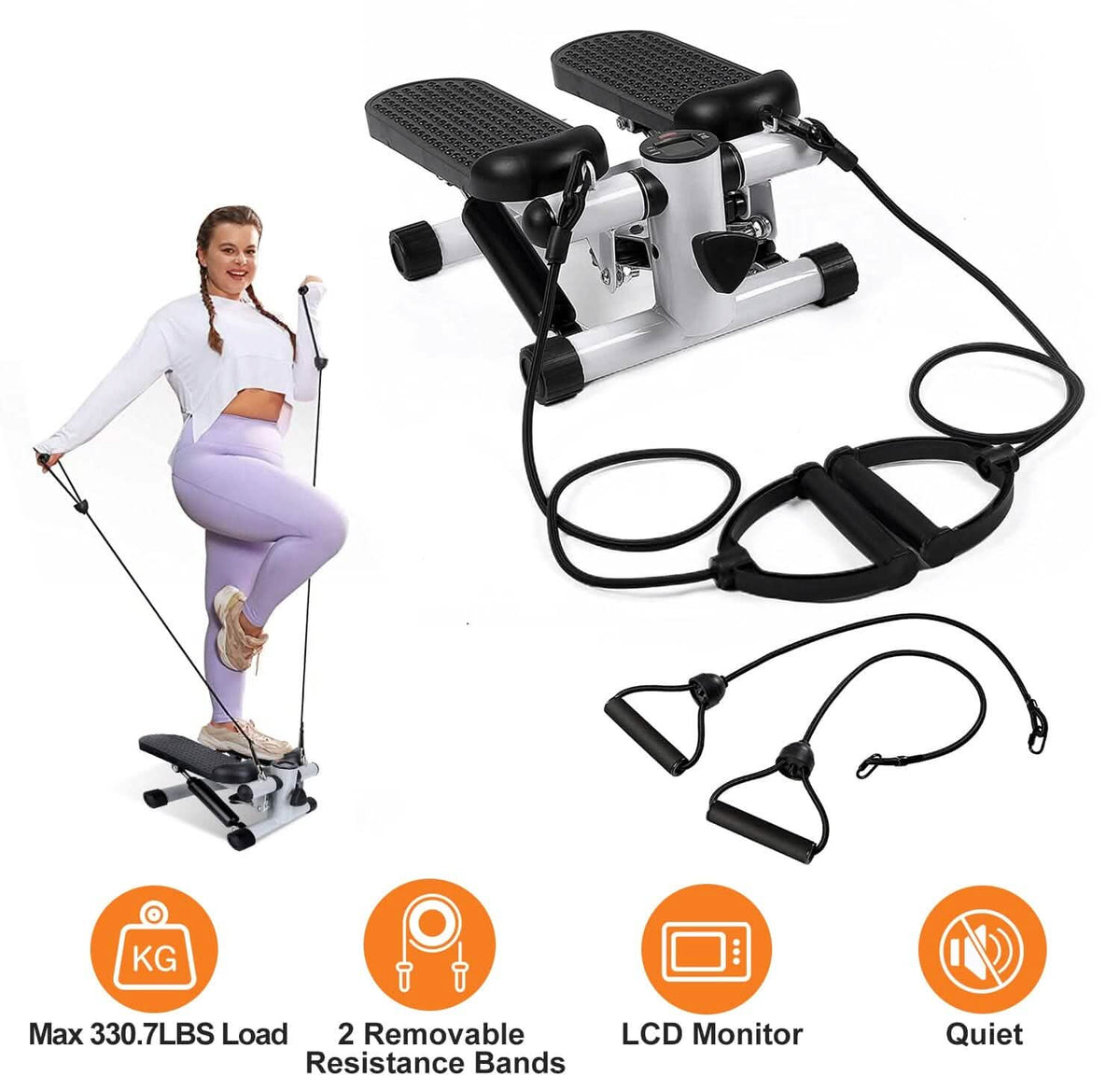 Mini Fitness Stepper with 2 Resistance Bands LCD Monitor