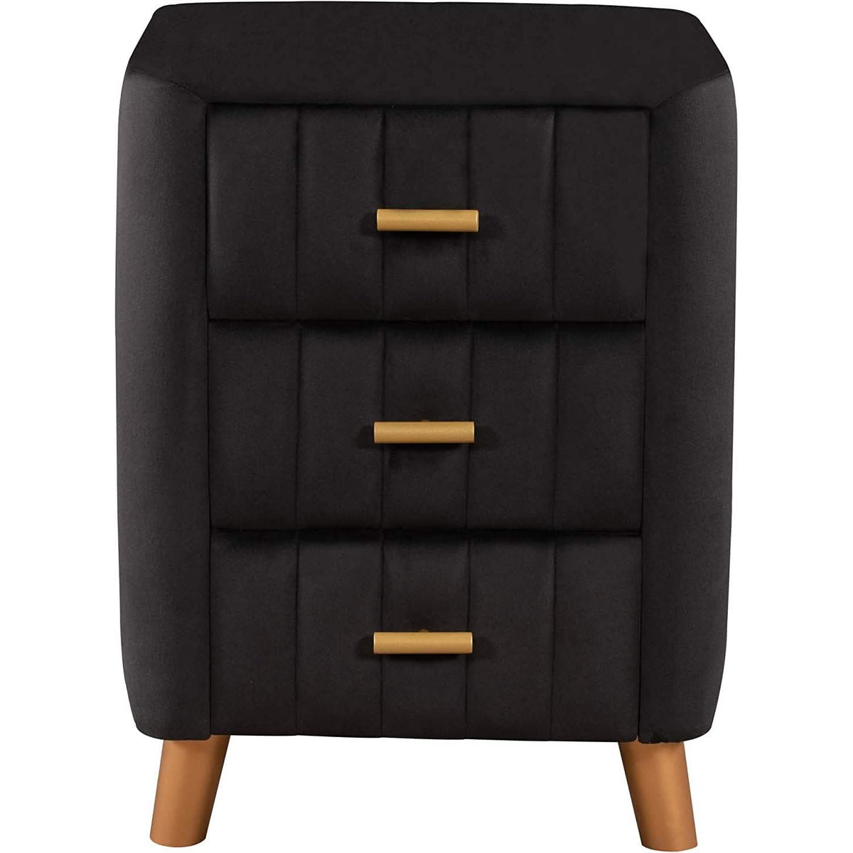 Modern Bedside Velvet Upholstered 3-Drawer Nightstand with Metal Handles