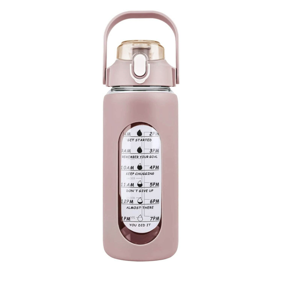 Motivational Water Bottle Intake Tracker with Straw Time Marker Silicone Sleeve Handle