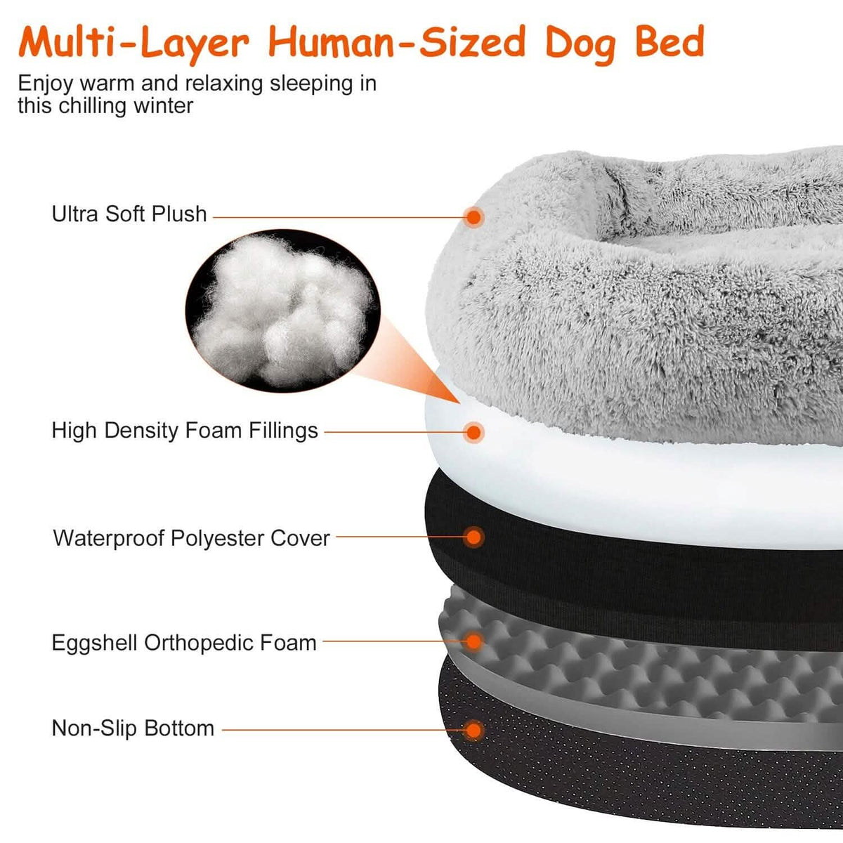 Napping Human-Sized Dog Bed Machine Washable Zipped Removable Cover