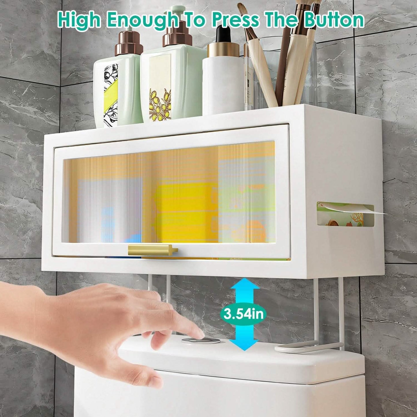 Over the Toilet Storage Cabinet with Dust-Proof Transparent Magnetic Door Side Opening