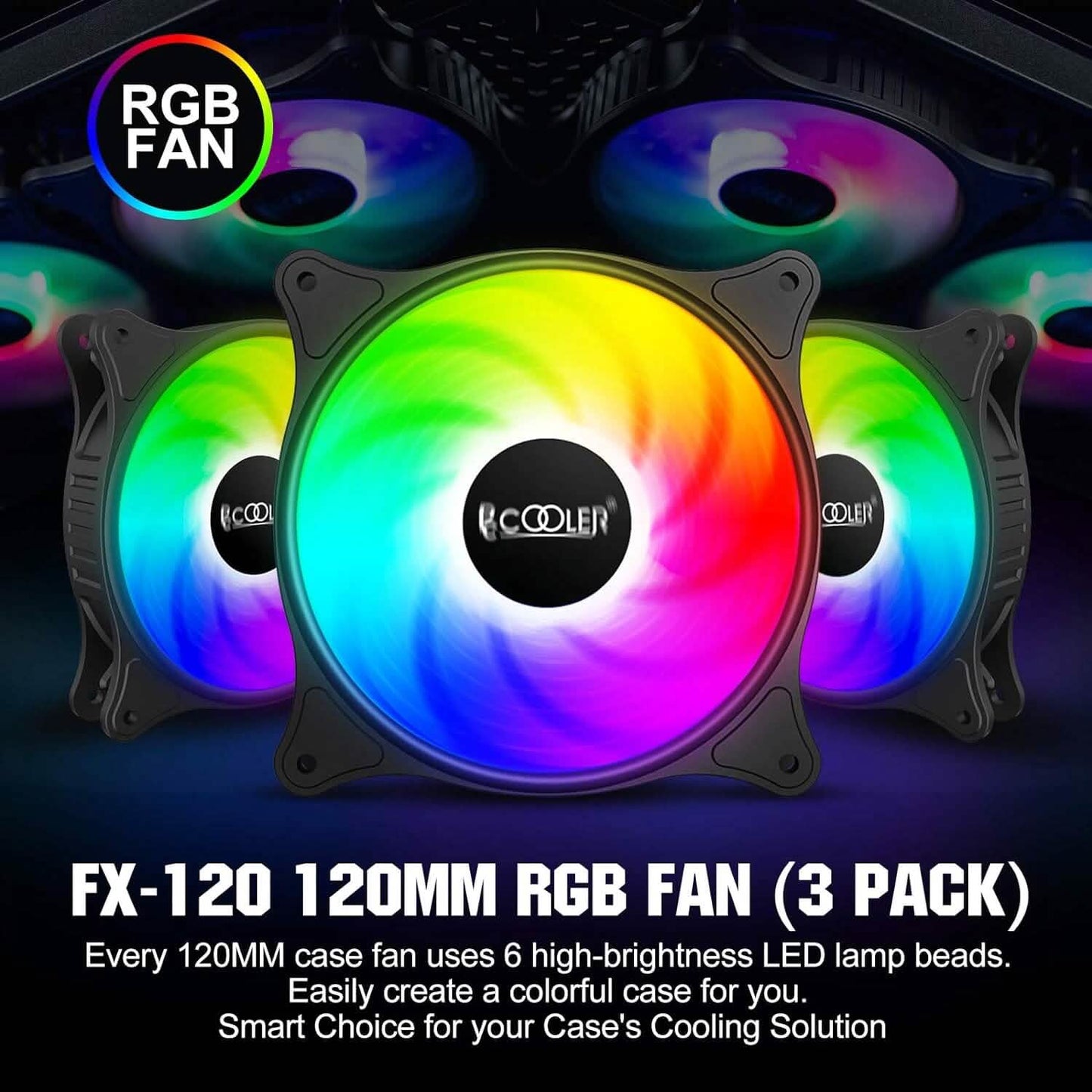 PCCOOLER 120MM Case Fan 3 Pack FX120 High Performance Cooling PC Fans  (Refurbished)