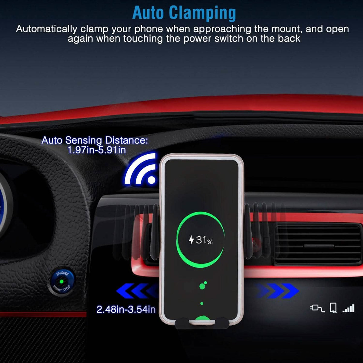Smart Car Wireless Charger Auto Sensing Phone Holder 10W Qi Fast Charging Air Vent