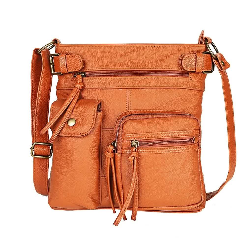 Super Soft Genuine Leather Top Belt Accent Crossbody Bag