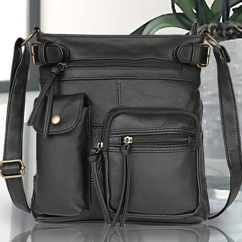 Super Soft Genuine Leather Top Belt Accent Crossbody Bag