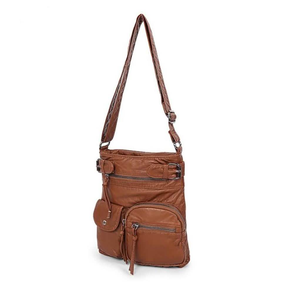 Super Soft Genuine Leather Top Belt Accent Crossbody Bag