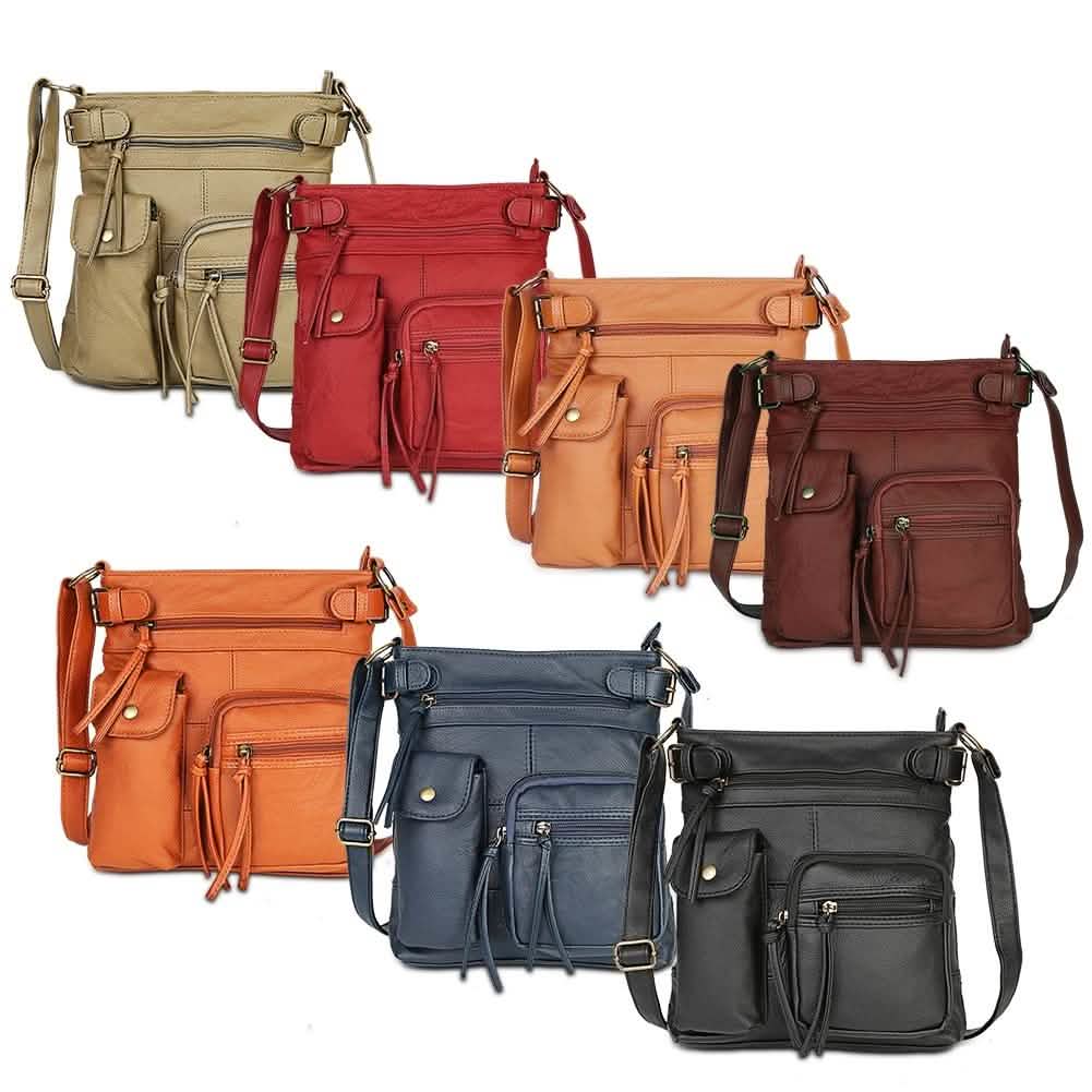 Super Soft Genuine Leather Top Belt Accent Crossbody Bag
