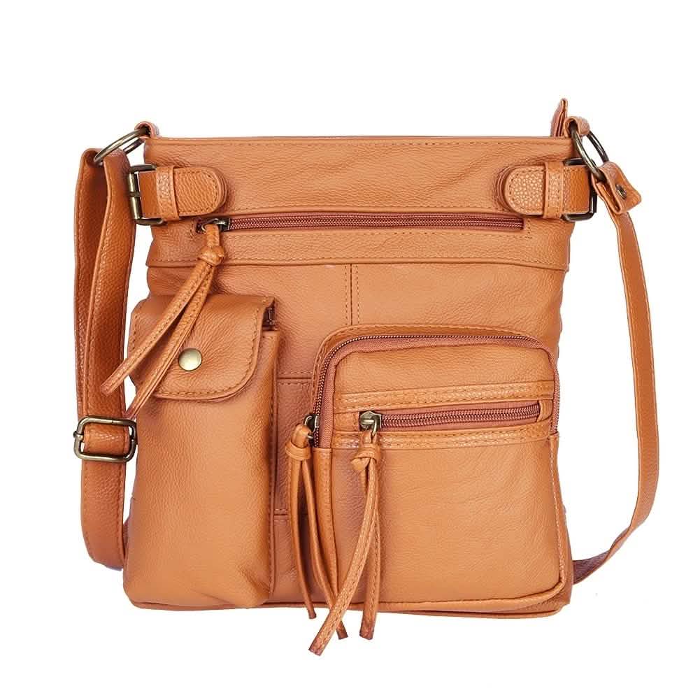Super Soft Genuine Leather Top Belt Accent Crossbody Bag