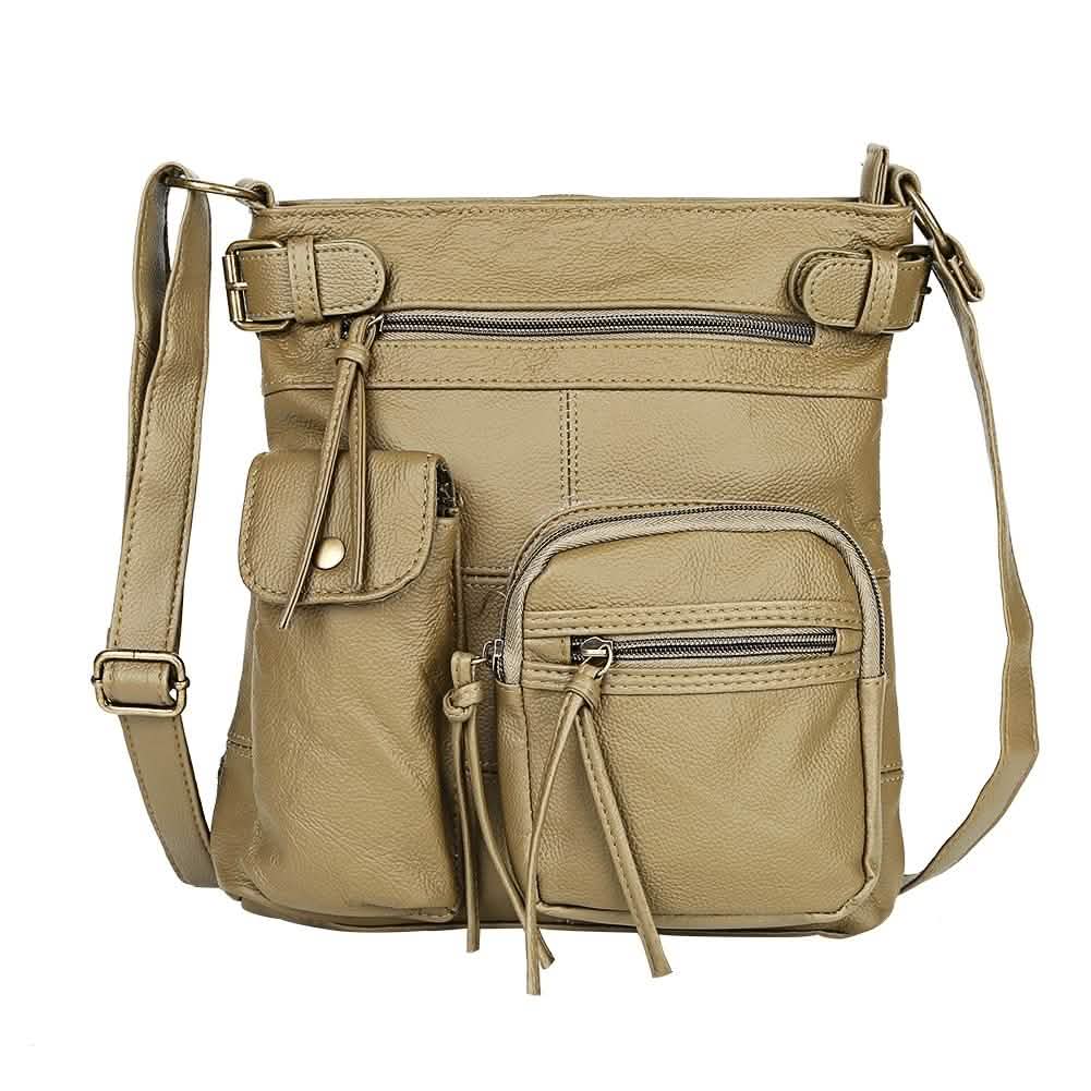 Super Soft Genuine Leather Top Belt Accent Crossbody Bag