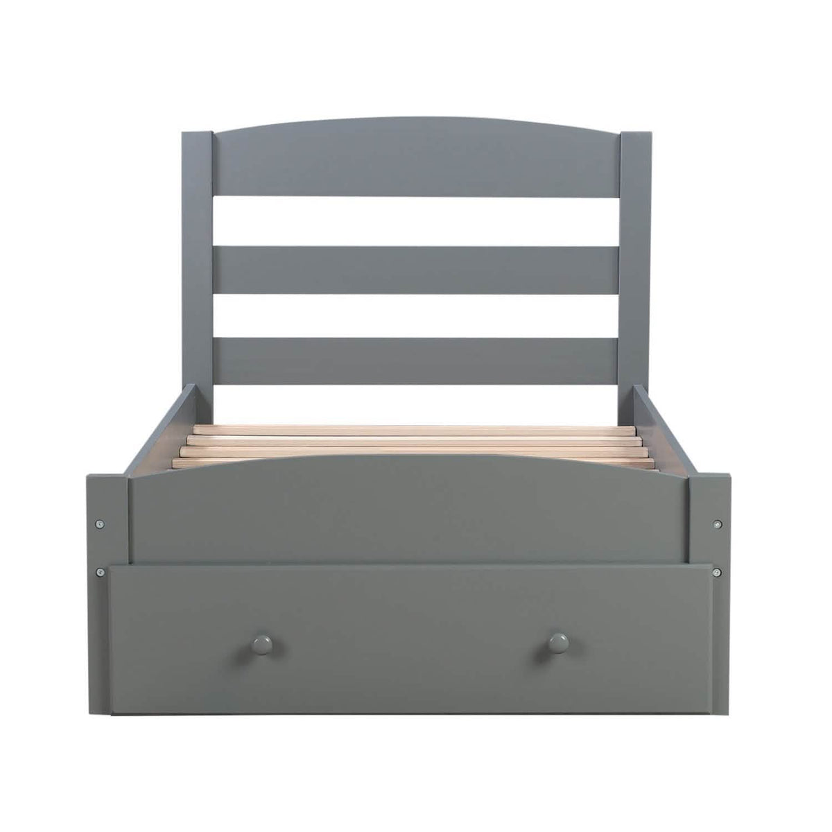 Twin Platform Bed Frame with Storage Drawer Headboard