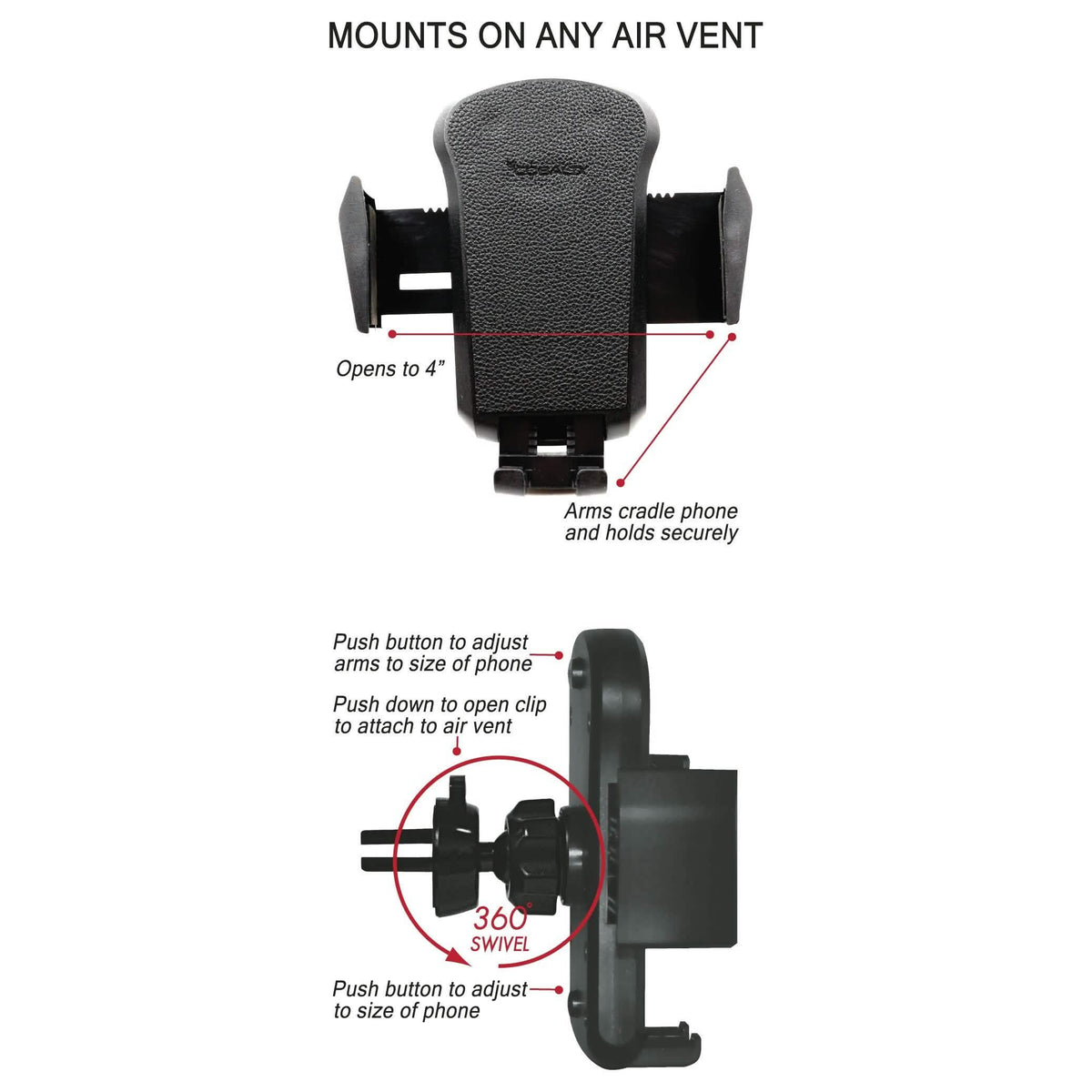 Universal Cradle Airvent Mount with Leather Accent