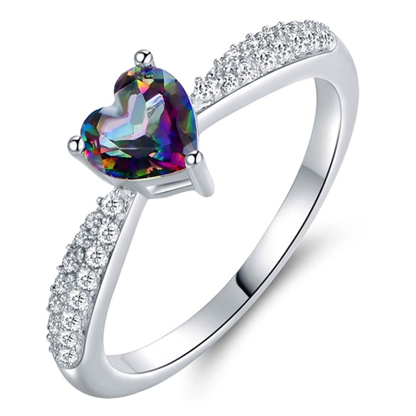 White Gold 3ct Heart-Cut Mystic Topaz Engagement Ring - Assorted Sizes