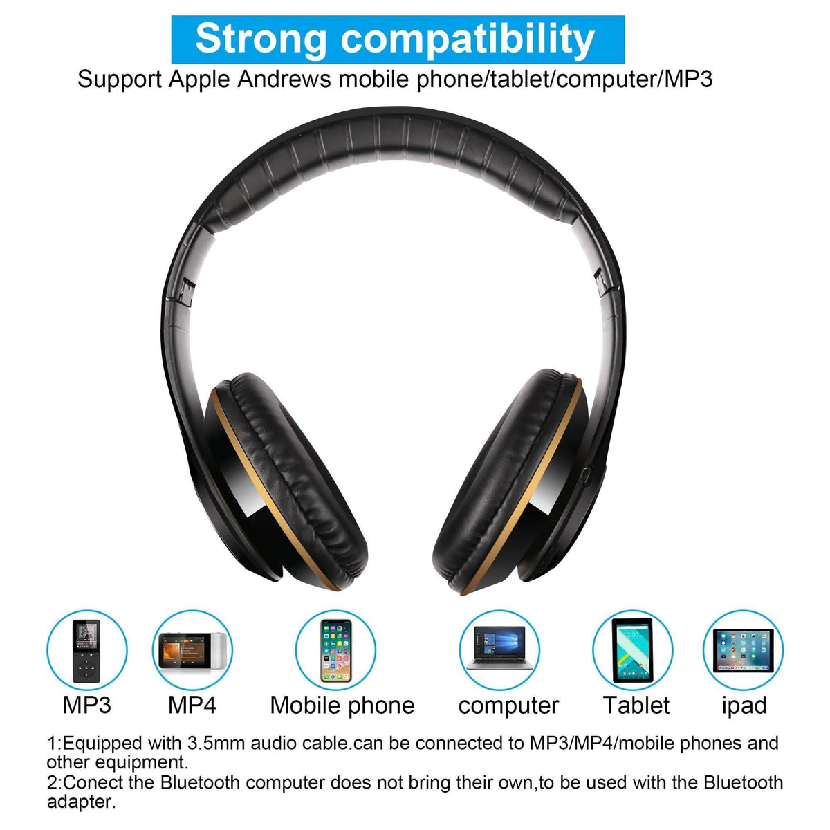 Wireless Bluetooth Headphones Stereo Heavy Bass Earphones Over the Ear Headset