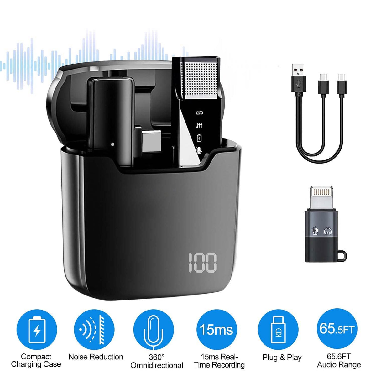Wireless Clip On Microphone with Charging Case