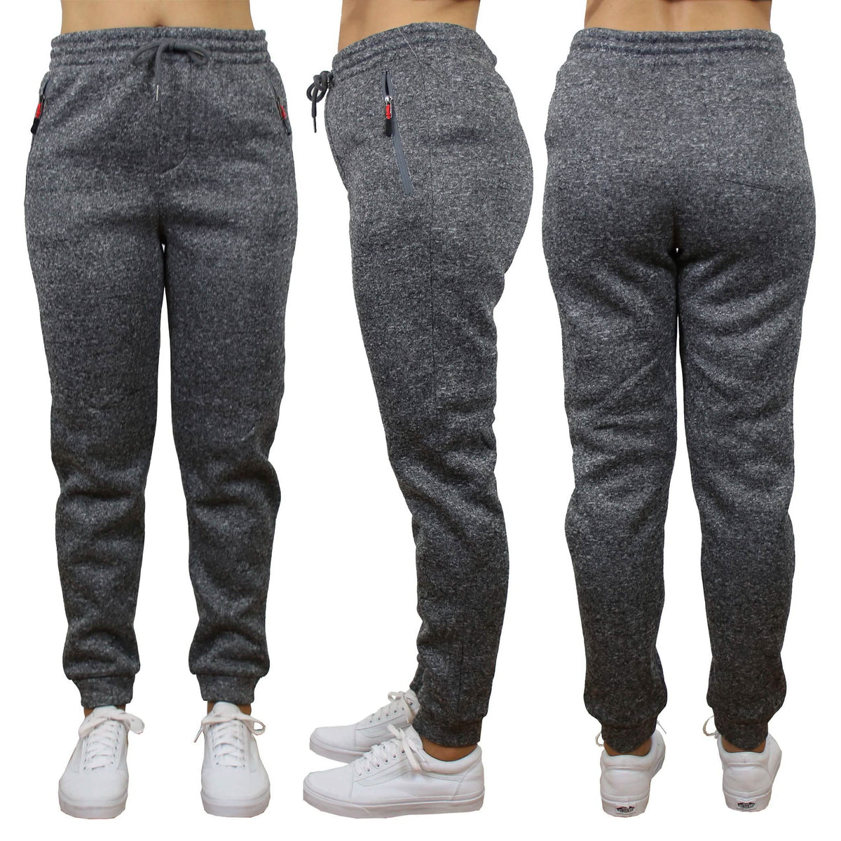 Women's Loose-Fit Marled Fleece Jogger Sweatpants With Zipper Pockets